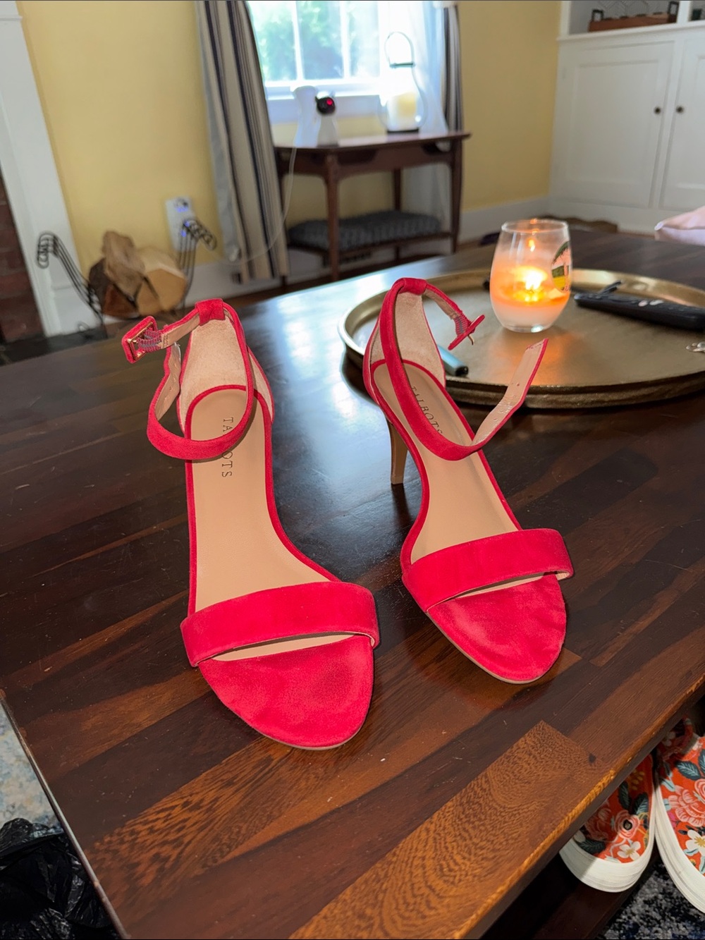 Talbots Red Suede Ankle-Strap Heels